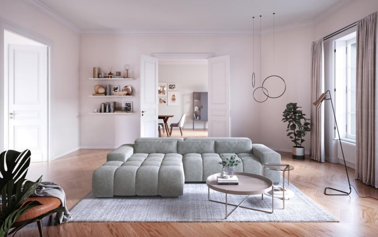 ECKSOFA mit elektronischem Sitzvorschub und verstellbaren Kopflehnen - Chromfarben/Grau, Textil (307/186cm) - Cotta