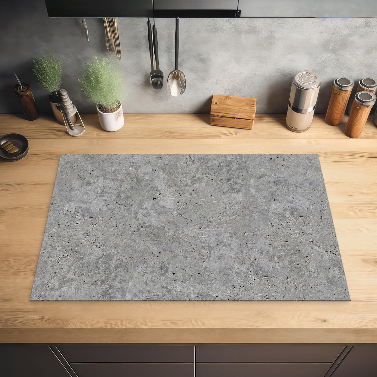 HERDABDECKPLATTE Beton - Schiefer - Grau - Struktur aus Beton Ceranfeldabdeckung 80x52 cm - Hellgrau, Kunststoff (80/52/0.2cm) - MuchoWow