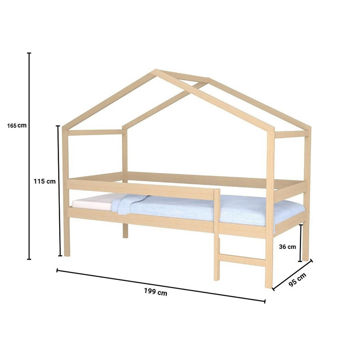 HAUSBETT MIKA + Lattenrost + Matratze/ Kinderbett 90x190 - Naturholz - Naturfarben, Holz (90/190cm) - Weber Industries