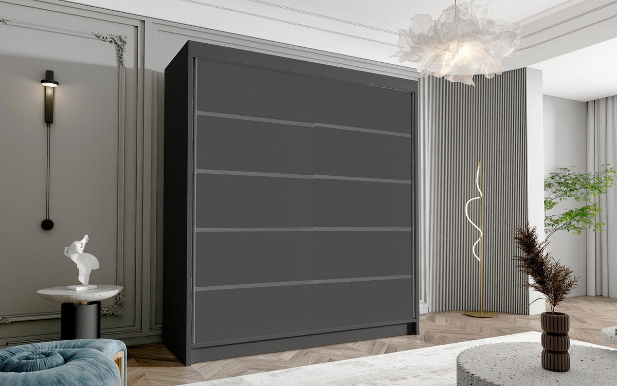 SCHWEBETÜRENSCHRANK Harry IV - 180 cm - Schwarz, Holzwerkstoff/Metall (180/215/58cm) - Sofnet