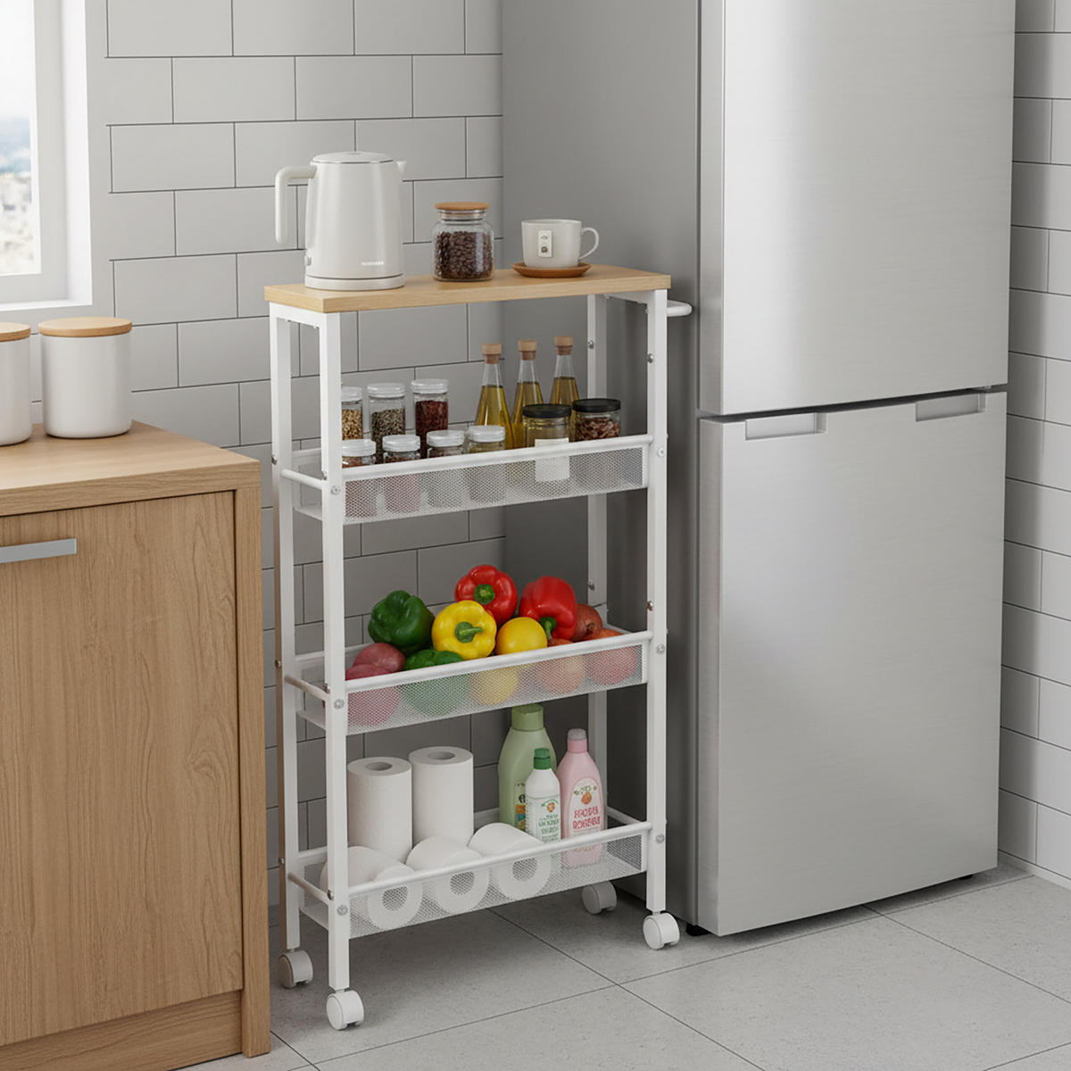 NISCHENWAGEN - Weiß, Holzwerkstoff/Metall (13/77/45cm) - Relaxdays