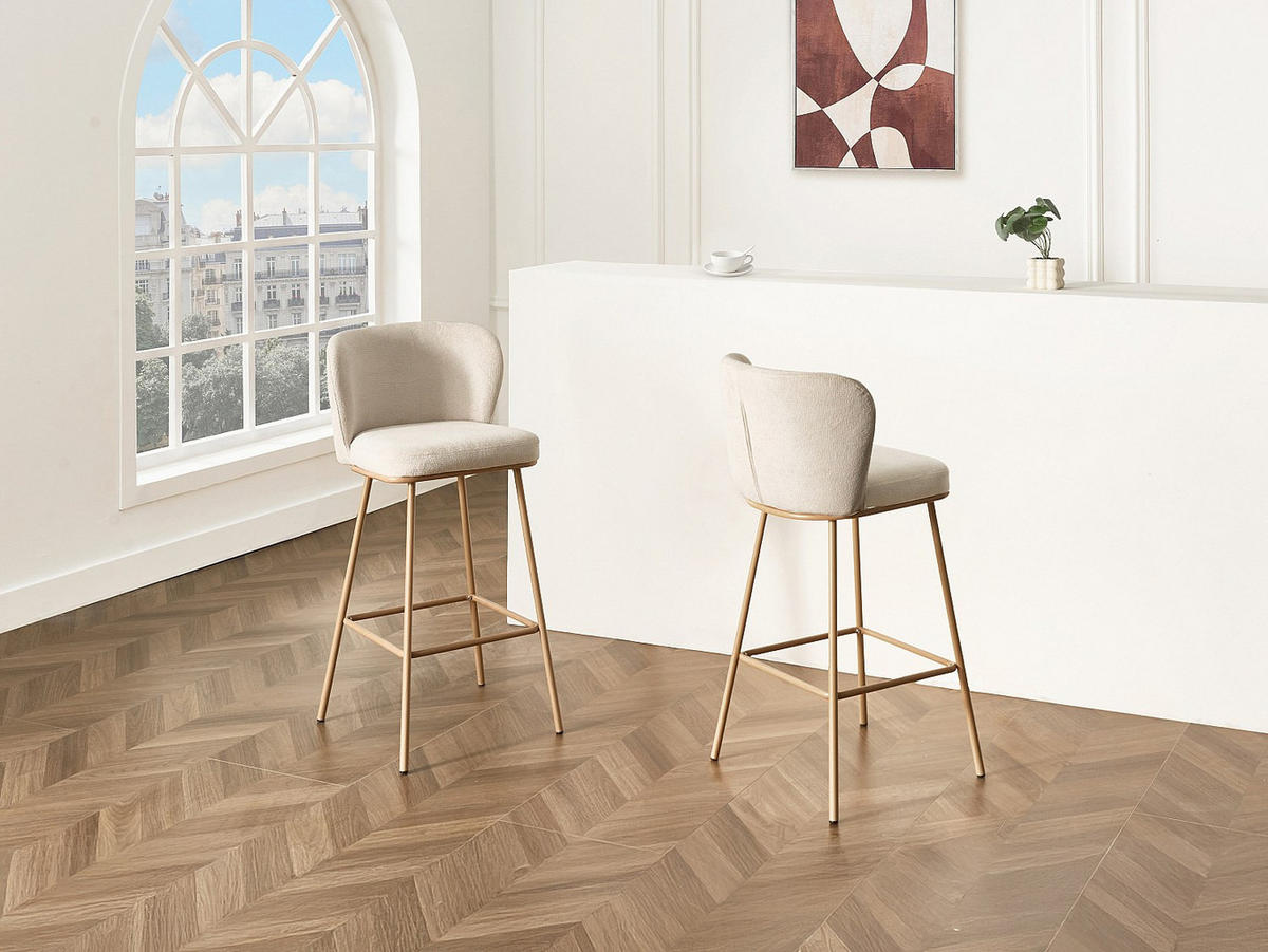 BARHOCKER - 50 cm x 54 cm - stoff - beige Senorase - Beige, Textil/Metall (50/97/54cm) - Vente-Unique