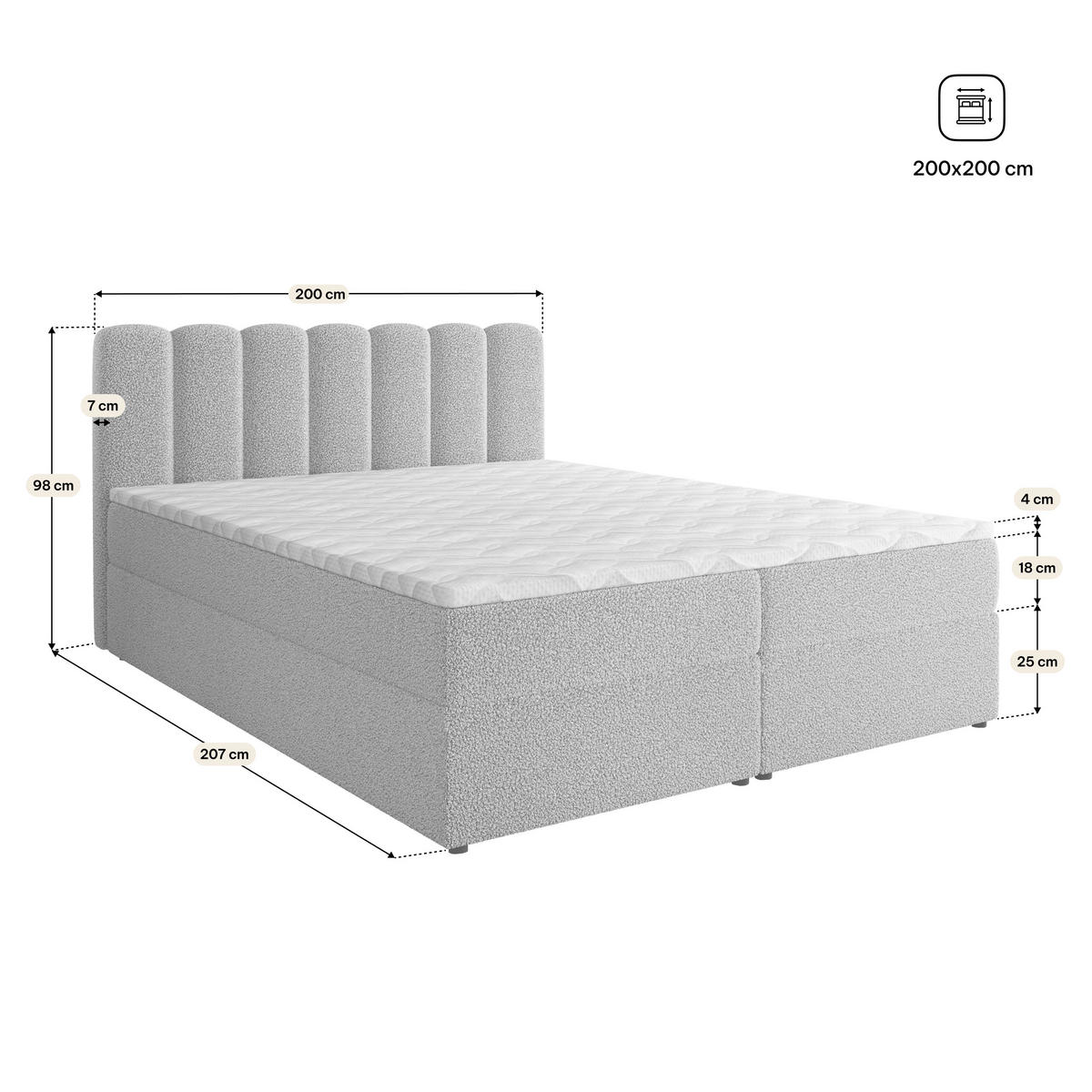 BOXBETT SOLIA 200x200 cm mit Matratze und Topper, H2+H3 - Grün - Grün, Holz (200/200cm) - MASSENO