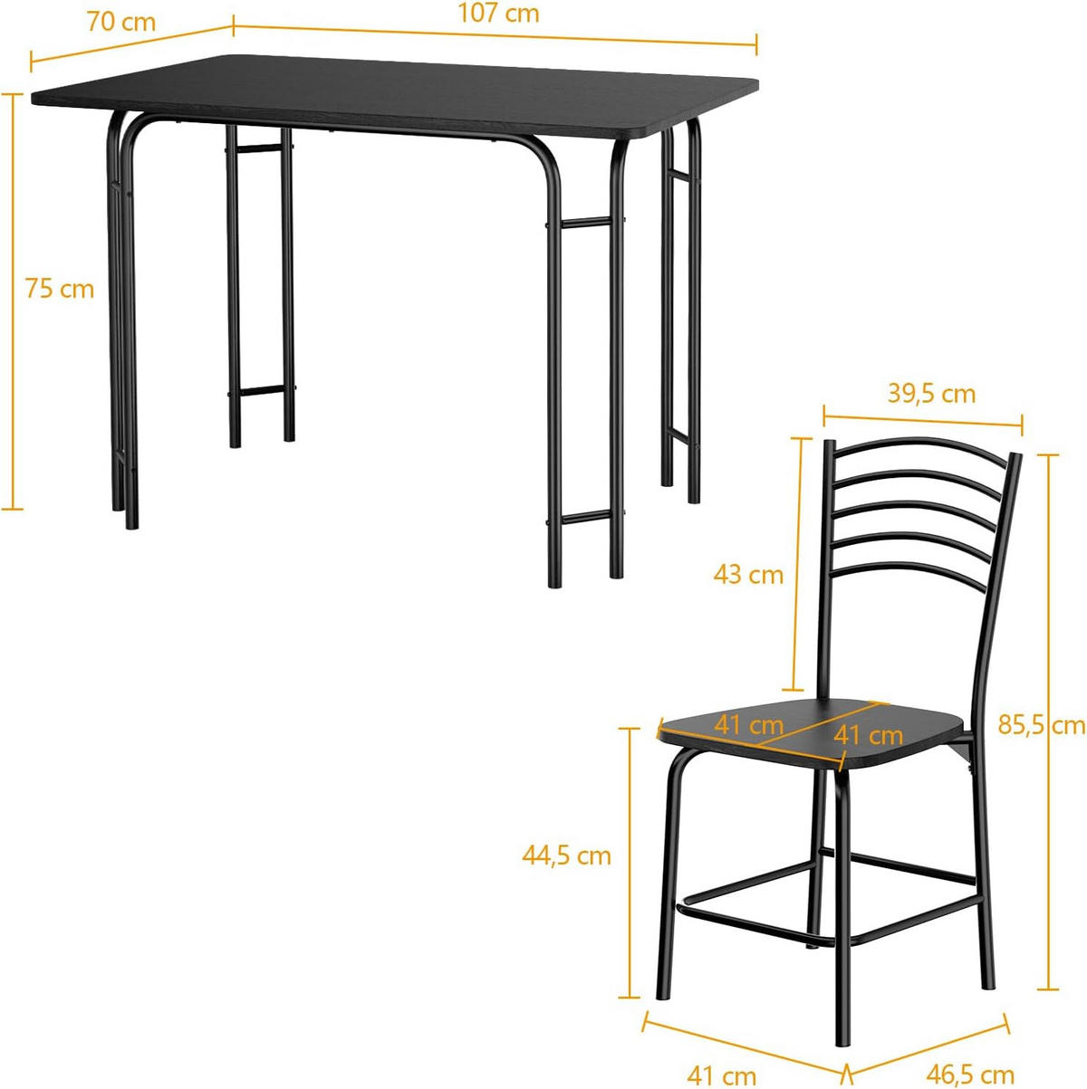 ESSGRUPPE Rechteckig Schwarz - Schwarz, Holz (46.5/85.5/41cm) - COSTWAY