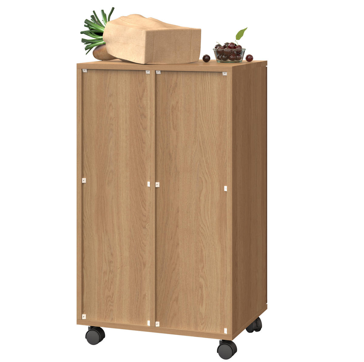 MÜLLTRENNSCHRANK aus MDF 46x35x80 cm in Natur mit 2 Fächern, Rollen und Edelstahlhalter - Naturfarben, Holzwerkstoff (46/80/35cm) - IVMEU