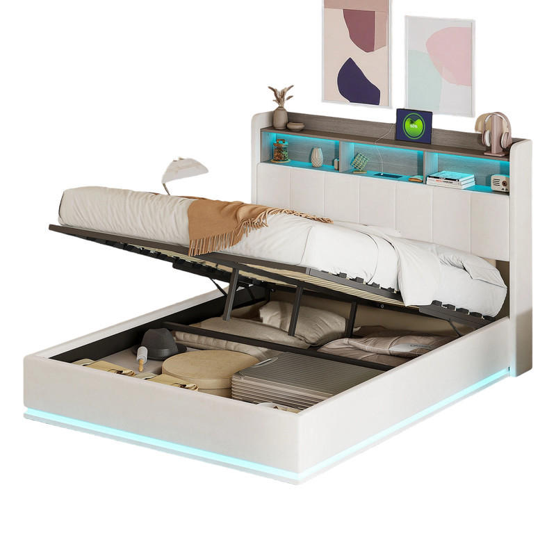 POLSTERBETT 140/190 cm Weiß mit LED-Beleuchtung und USB-Anschlüssen - Weiß, Holz (140/190cm) - SHOPENTRA