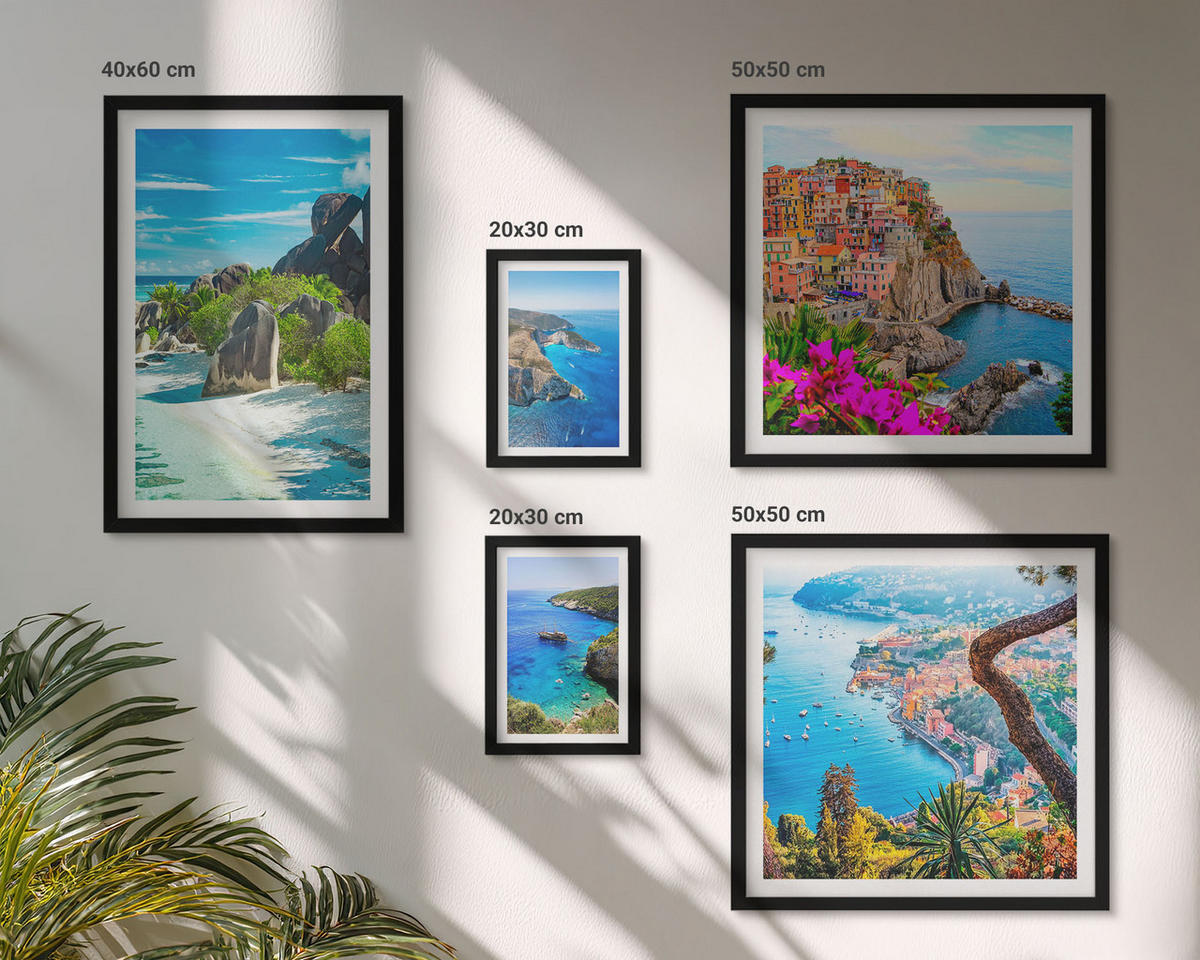 BILDER SET 5er Set - 50x50 cm & 20x30 cm & 40x60 cm Schwarzer Rahmen - Winterwald-Blaublume - Schwarz, Kunststoff (40/60cm) - TULUP
