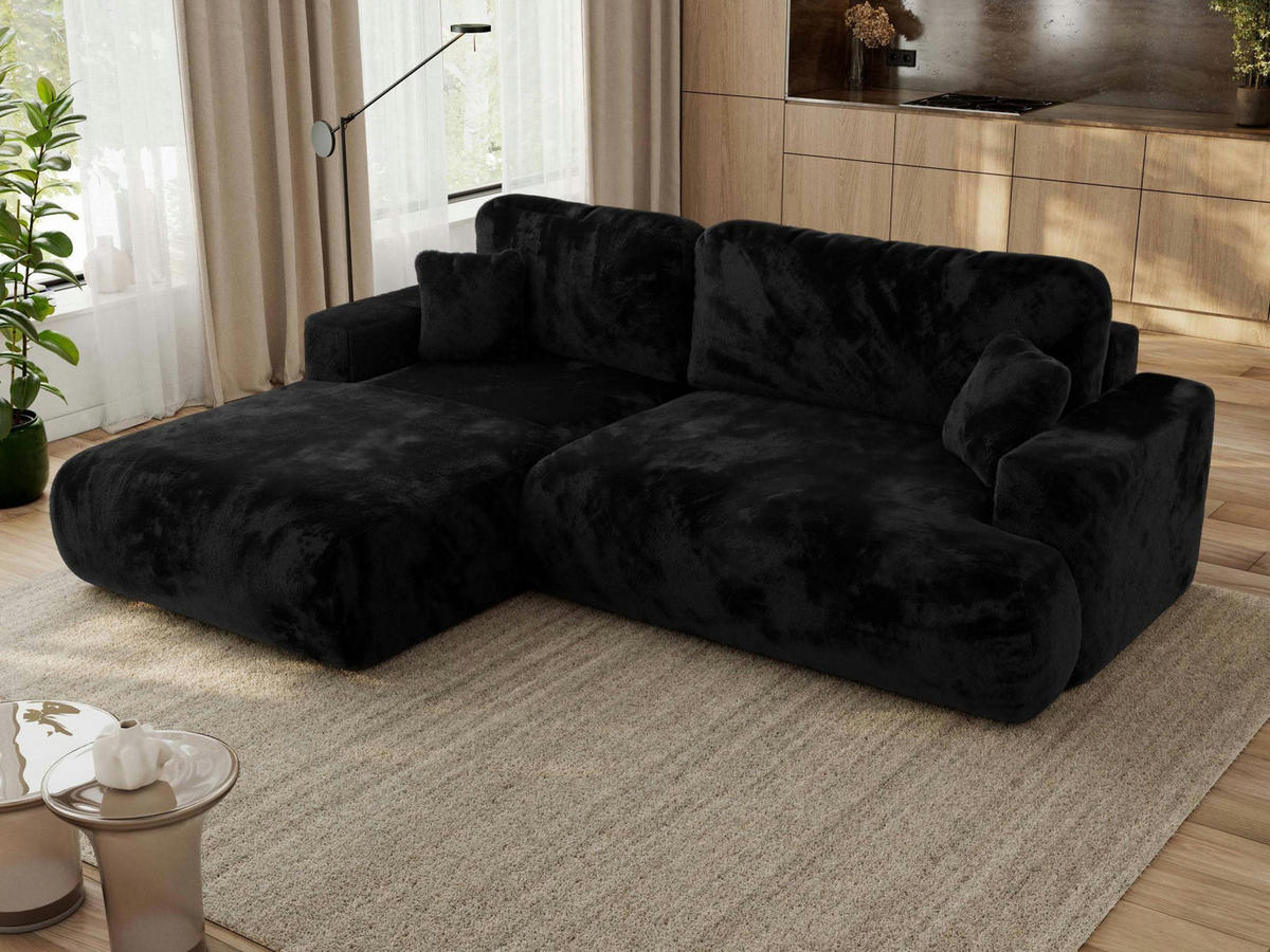 ECKSOFA OVO L Schwarz Plüsch - Links Seite - Schwarz, Kunststoff/Textil (271/195cm) - MKS