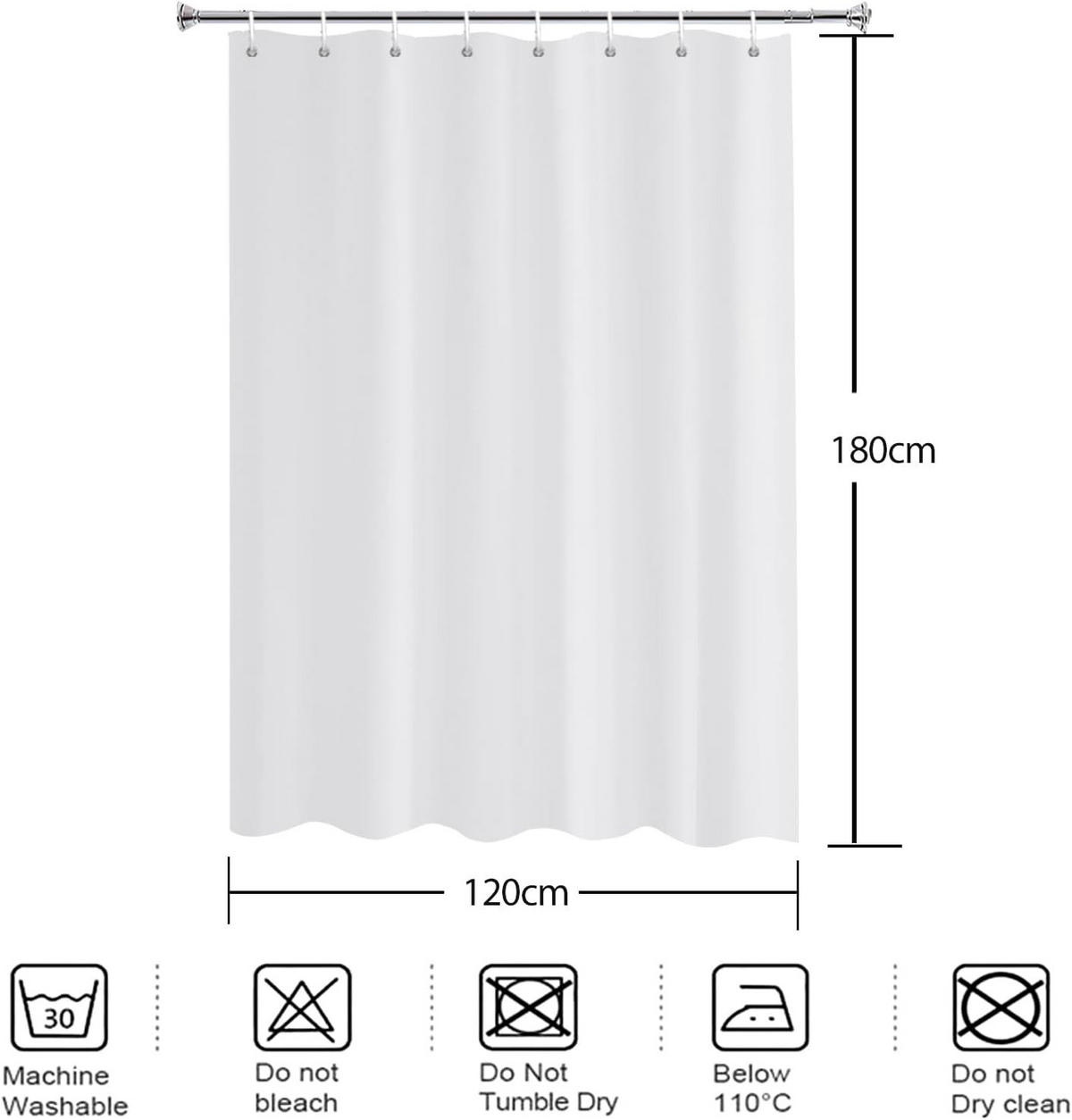 DUSCHVORHANG Weiß 180 cm wasserdicht schimmelresistent mit Schlaufe Aufhängung - Weiß, Kunststoff (120/180cm) - MCBOSON