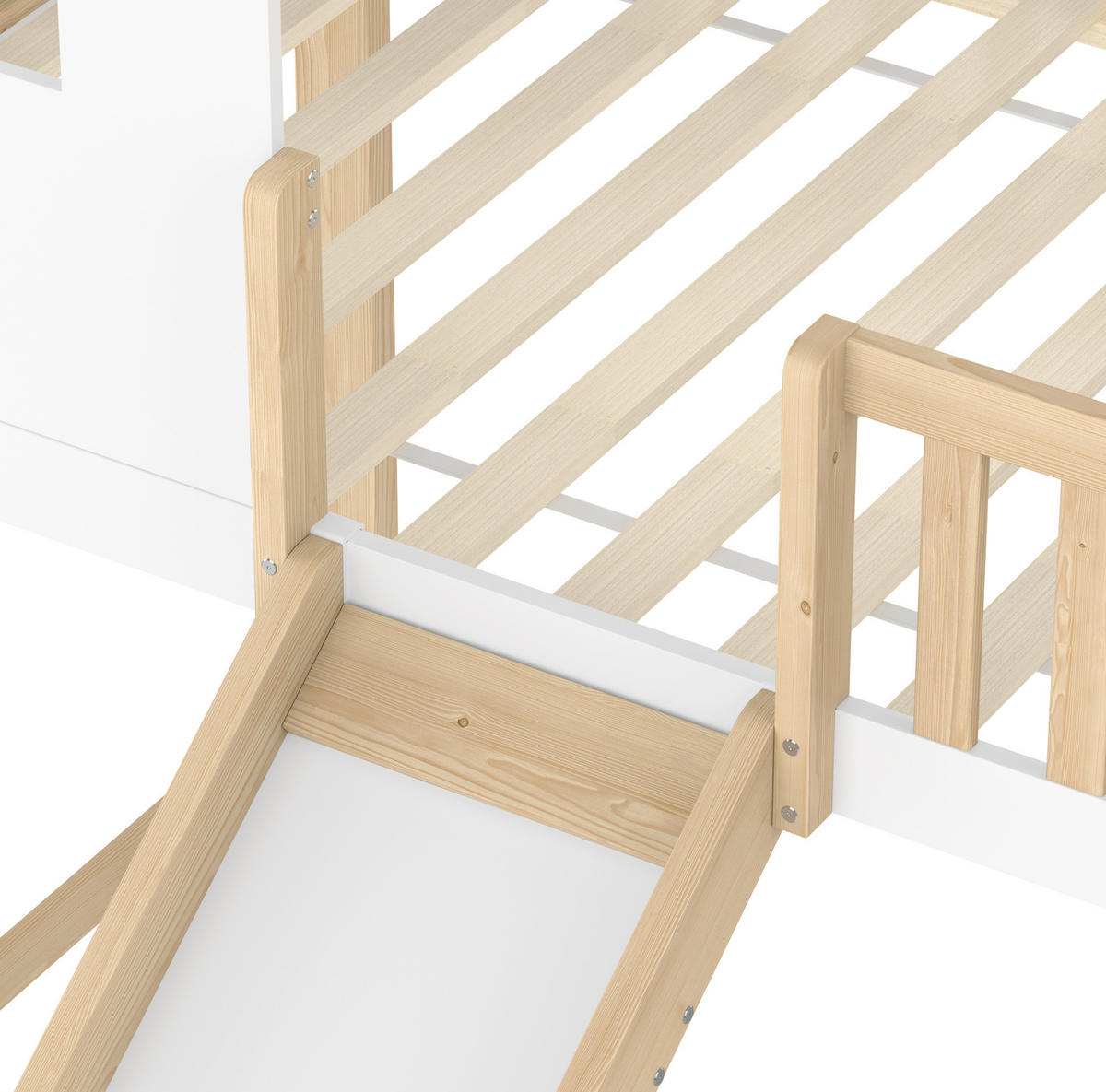 HAUSBETT 90/200 cm Natur/Weiß aus Holz mit Rutsche - Naturfarben, Holzwerkstoff (90/200cm) - OKMYHOME