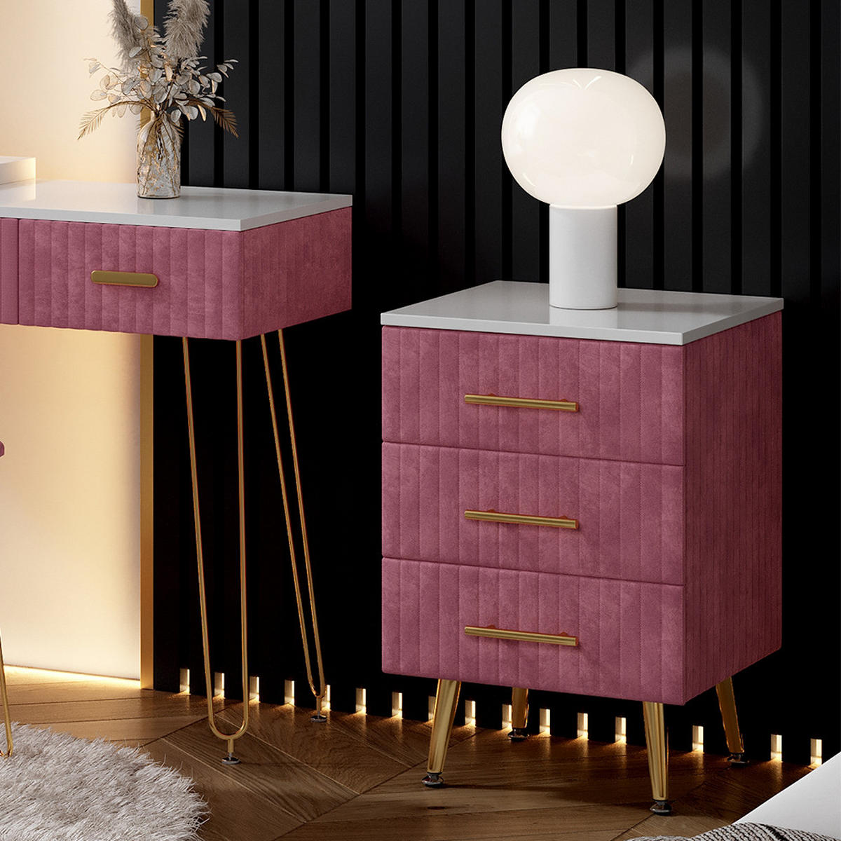 NACHTTISCH Velia Rosa 41 x 62 cm 2er Set - Pink, Holzwerkstoff (41/62/40.5cm) - Vicco