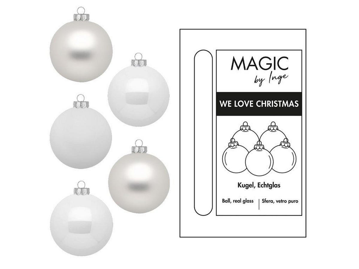WEIHNACHTSORNAMENTE 30er-Set runde Ornamente weiß Mix 6 cm - Weiß, Glas (6/6/6cm) - LAALU