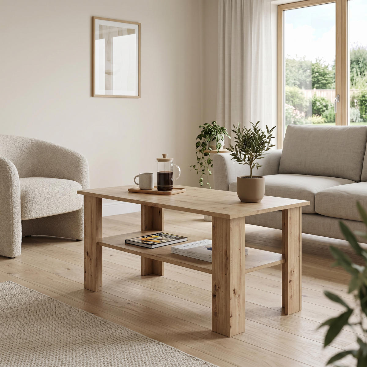 COUCHTISCH ALBANO 100 cm Eiche Artisan - Eiche Artisan, Holzwerkstoff (55/100/58cm) - MASSENO
