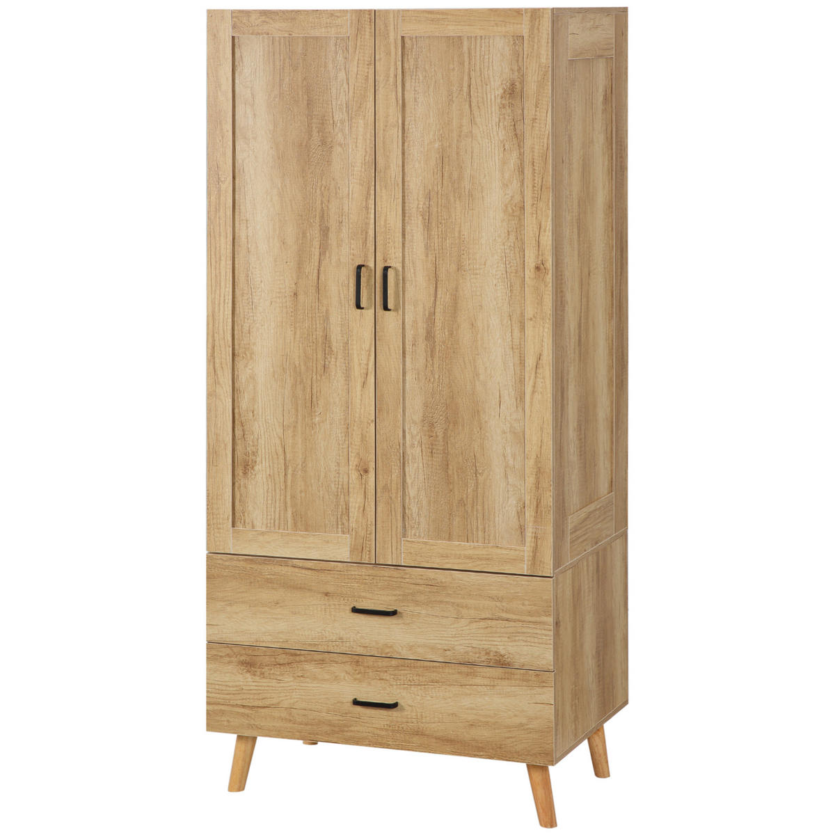 KLEIDERSCHRANK DE-17167 2 Türen & 2 Schubladen mit Kleiderstange Natur - Naturfarben, Holzwerkstoff (54/180/80cm) - ComfortXL