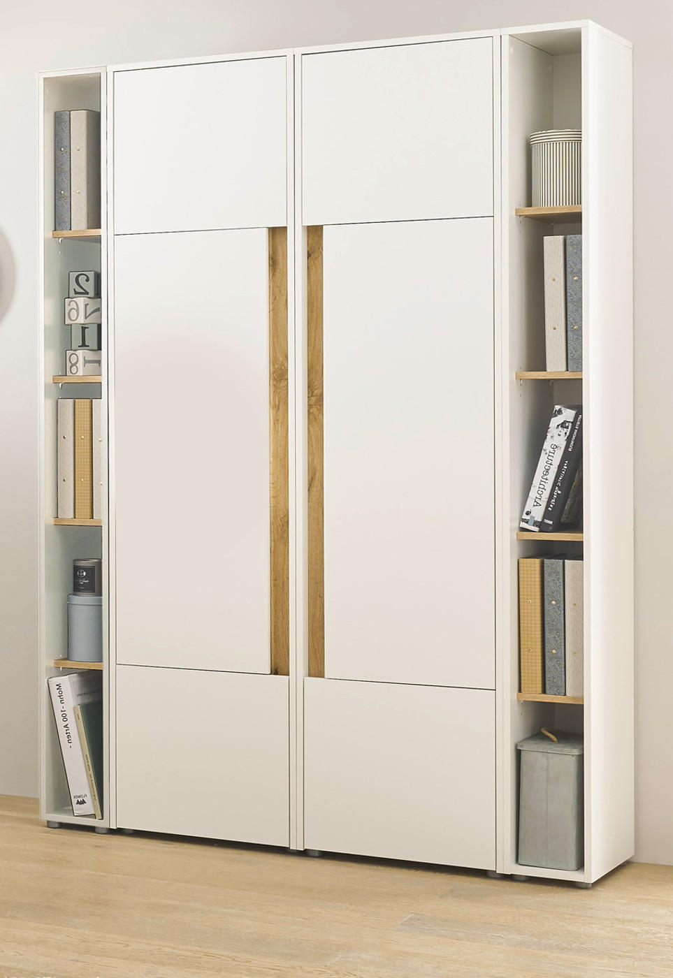 AKTENSCHRANK Set 4-teilig grau matt, Eiche Wotan 140 x 200 cm, Schrank-Regal-Kombination mit 20 Fächern - Eichefarben/Silberfarben, Holzwerkstoff/Kunststoff (140/200/40cm) - Furn.Design