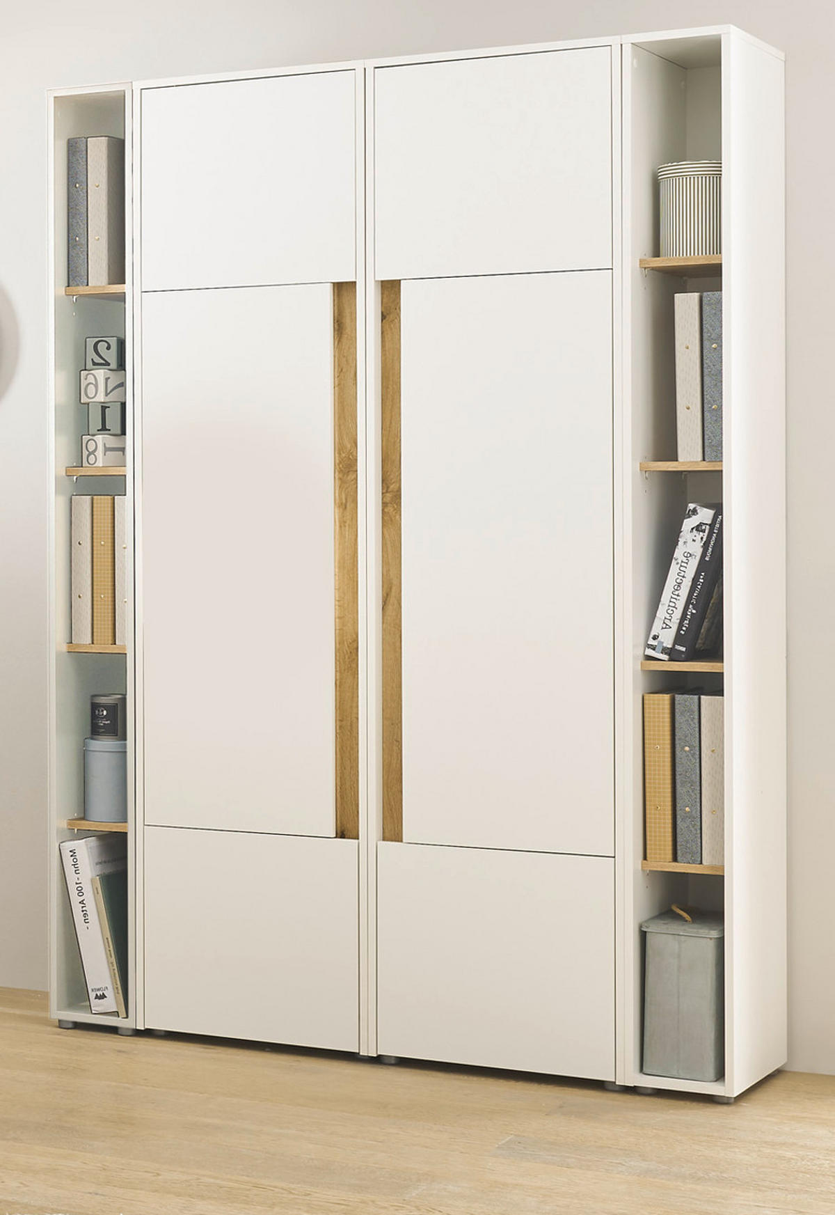 AKTENSCHRANK Set 4-teilig grau matt, Eiche Wotan 140 x 200 cm, Schrank-Regal-Kombination mit 20 Fächern - Eichefarben/Silberfarben, Holzwerkstoff/Kunststoff (140/200/40cm) - Furn.Design