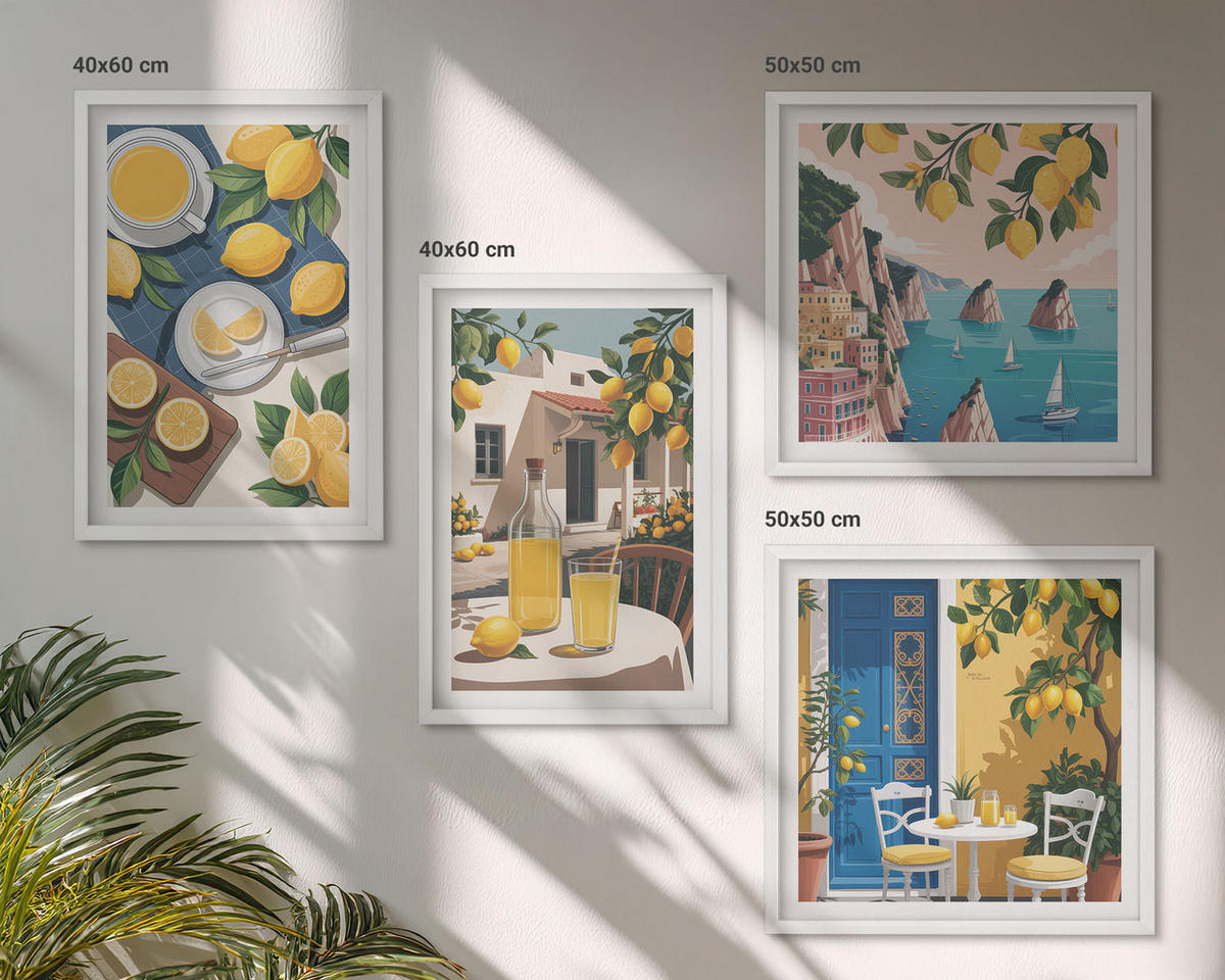BILDER SET 4er Set - 50x50 cm & 40x60 cm Weißer Rahmen - Patio Sun Limonade - Weiß, Kunststoff (50/50cm) - TULUP
