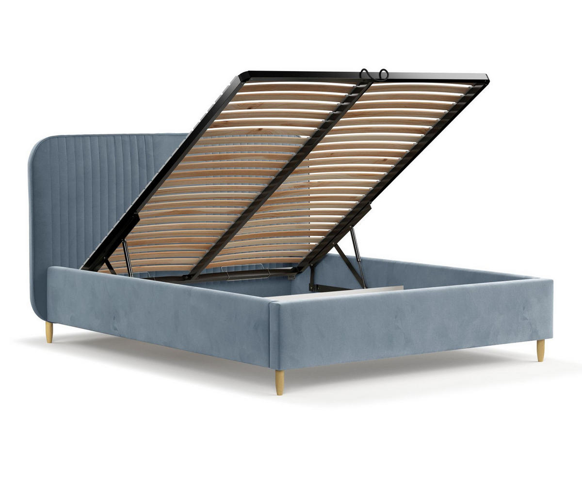 POLSTERBETT Livy Blau Grau 120/200 cm im Samtstoff - Blaugrau/Naturfarben, Holz/Holzwerkstoff (120/200cm) - Maison de Reve