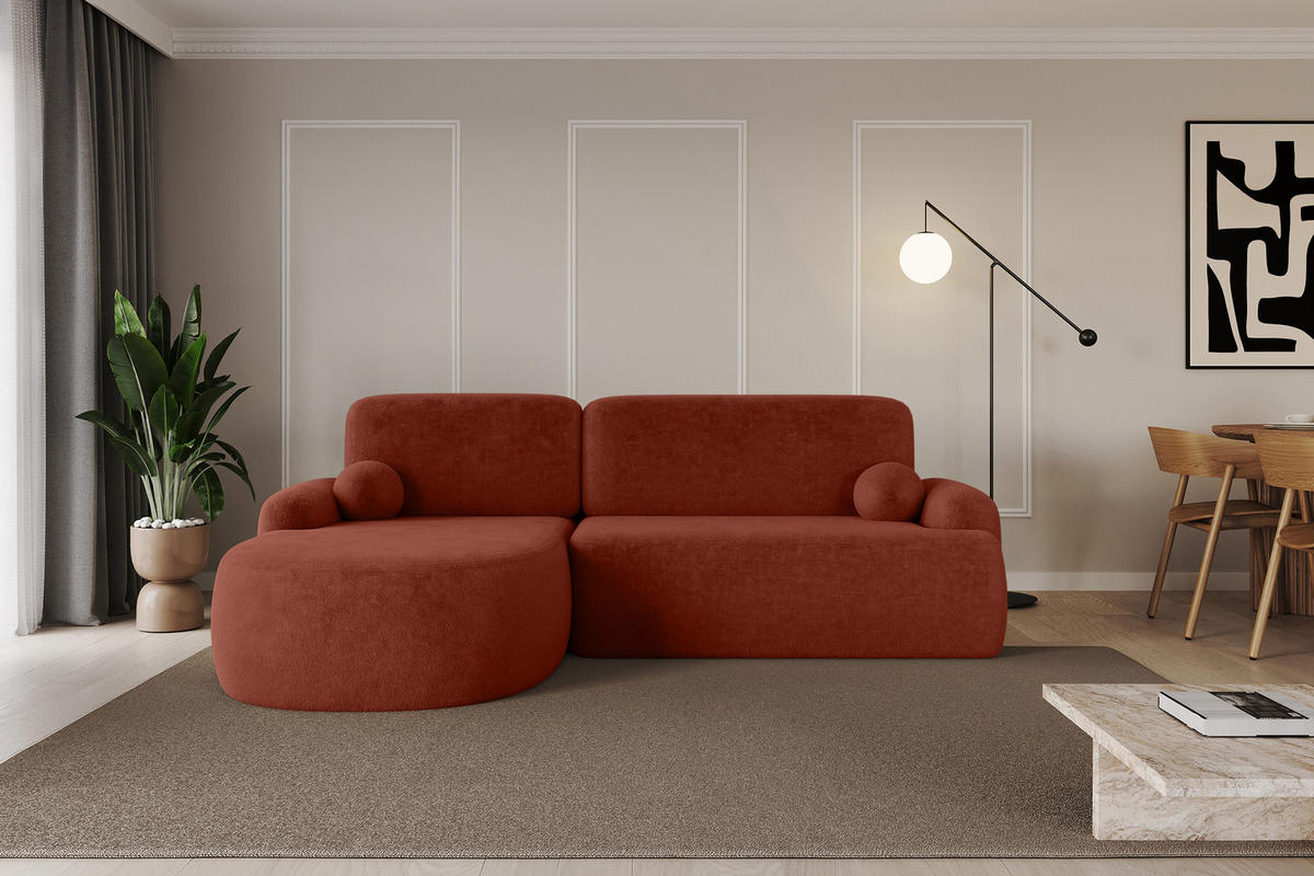 ECKSOFA mit Schlaffunktion und Bettkasten LIRA-L - 264x172x89 Terrakotta - Kupferfarben, Holzwerkstoff/Textil (264/172cm) - ALTDECOR
