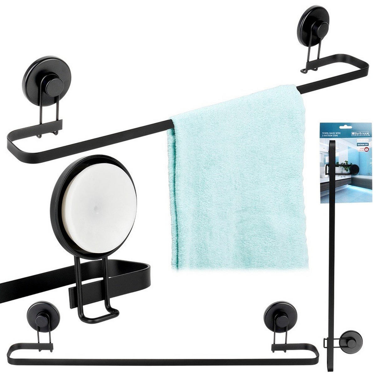 HANDTUCHHALTER Saugnapf Schwarz - Schwarz, Metall (60/11/8.5cm) - Bathroom solutions