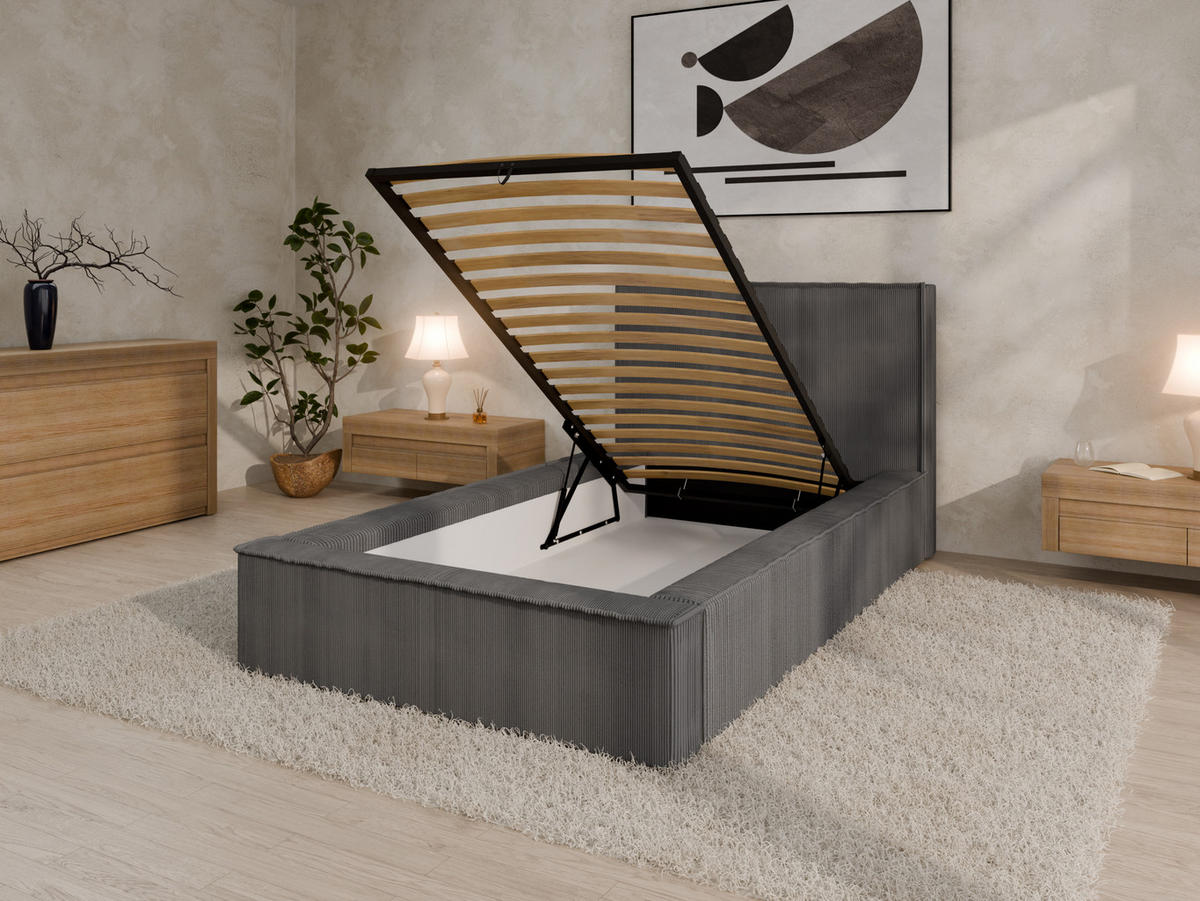 POLSTERBETT SANA 100x200cm Elegantes Polsterbett für modernen Wohnstil , 7-Zonen-Taschenfederkernmatratze mit kokos ARLAN (21 cm), braun - Dunkelgrau, Holz (100/200cm) - Panda Möbel