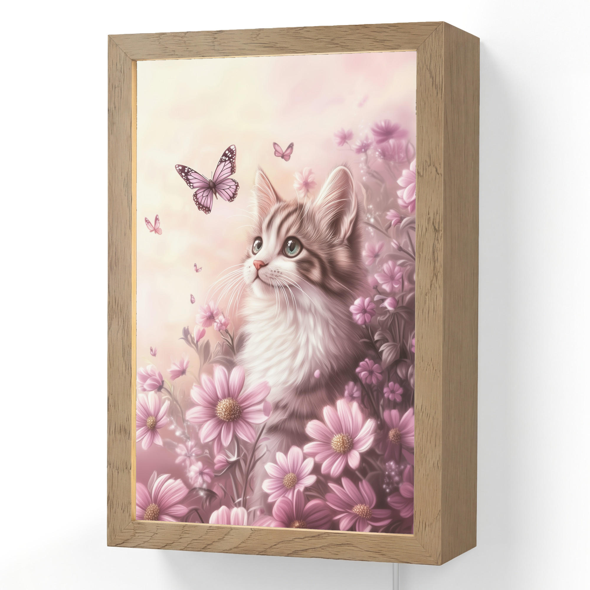 OnlyWow NÁSTĚNNÁ LAMPA Koťátko - Květiny - Motýli - Fialová 20x30 cm
