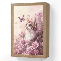 NÁSTĚNNÁ LAMPA Koťátko - Květiny - Motýli - Fialová 20x30 cm - starorůžová, kompozitní dřevo (20/30/8cm) - OnlyWow
