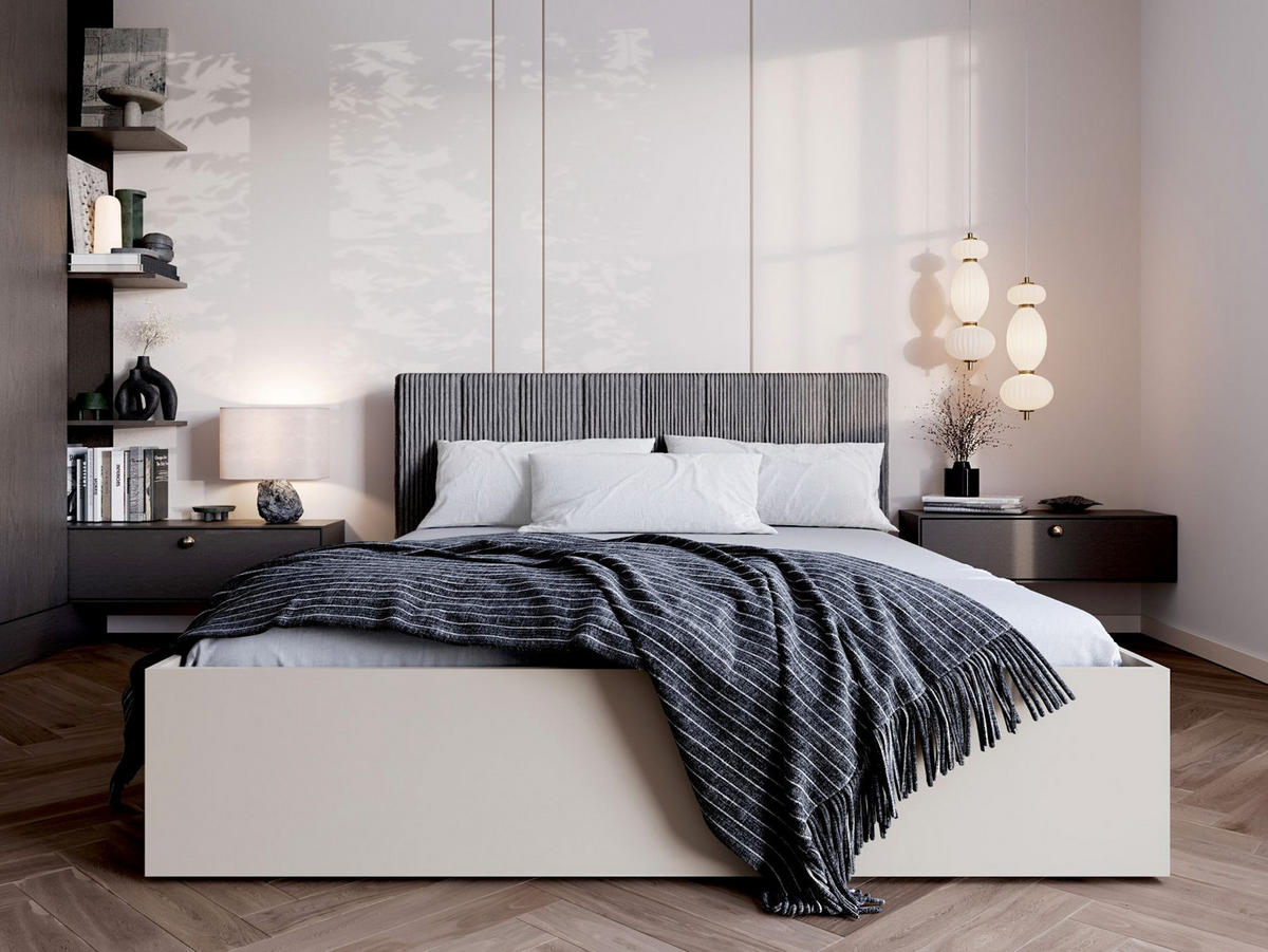 BETT Kaschmir Style Gepolsterter Grauer Kopfteil 120x200 cm - Beige, Textil (120/200cm) - Sepro Meble
