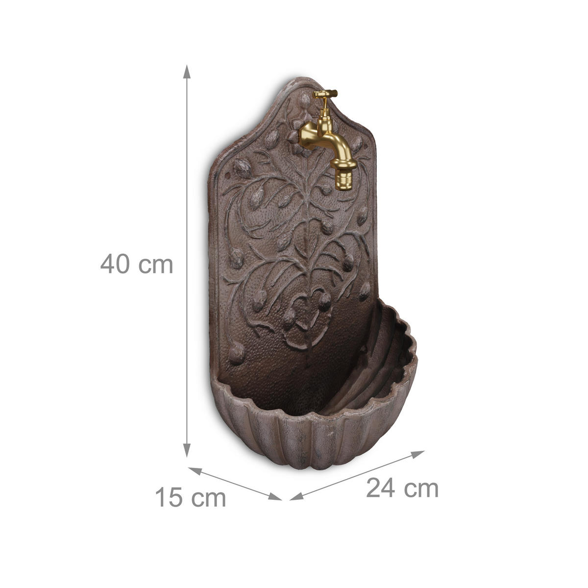 WANDBRUNNEN - Braun, Metall (15/24/40cm) - Relaxdays