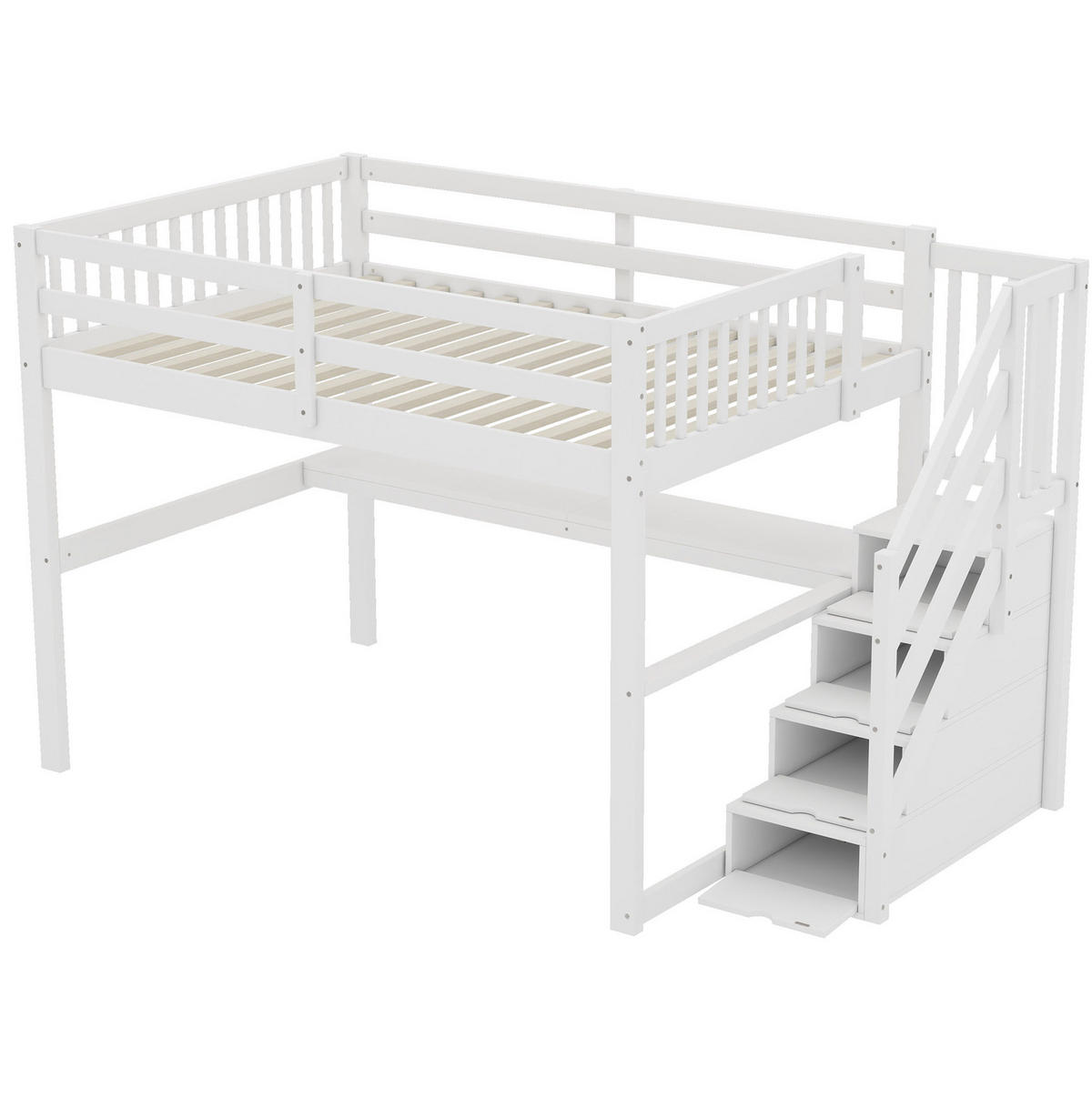 HOCHBETT 140/200 cm mit Stauraumschubladen, Schreibtisch und Regal aus Kiefer , Weiß - Weiß, Holzwerkstoff (140/200cm) - Redom