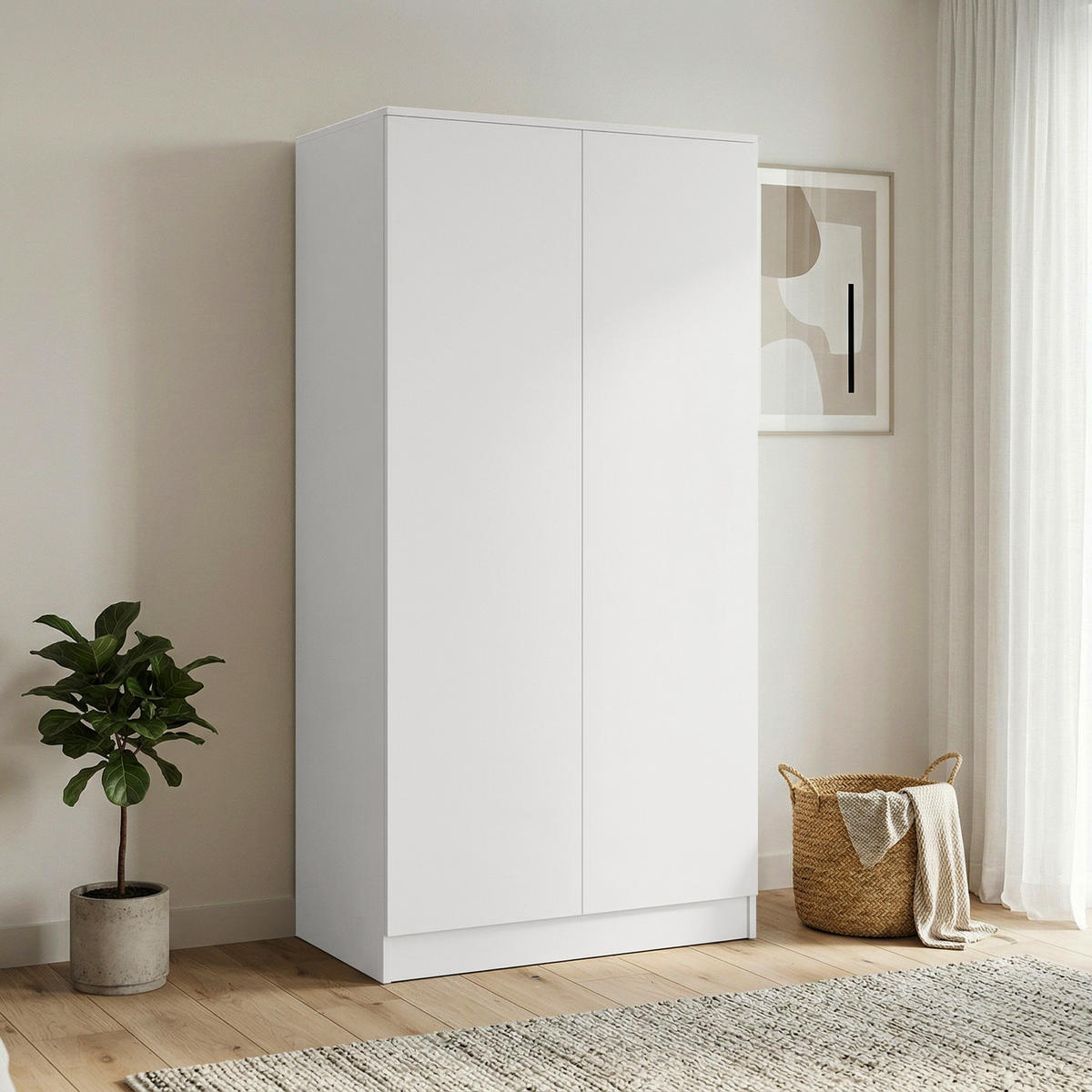 DREHTÜRENSCHRANK Look mit 2 Türen, 90 cm, Weiß - Weiß, Holzwerkstoff (90/180/50cm) - Beautysofa