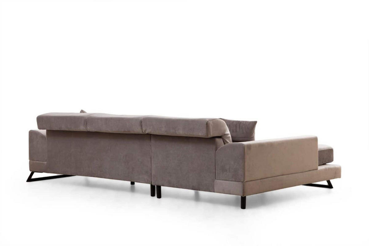 ECKSOFA mit verstellbarer Rückenlehne - Hellgrau/Schwarz, Holz/Textil (304/190cm) - myHomelando