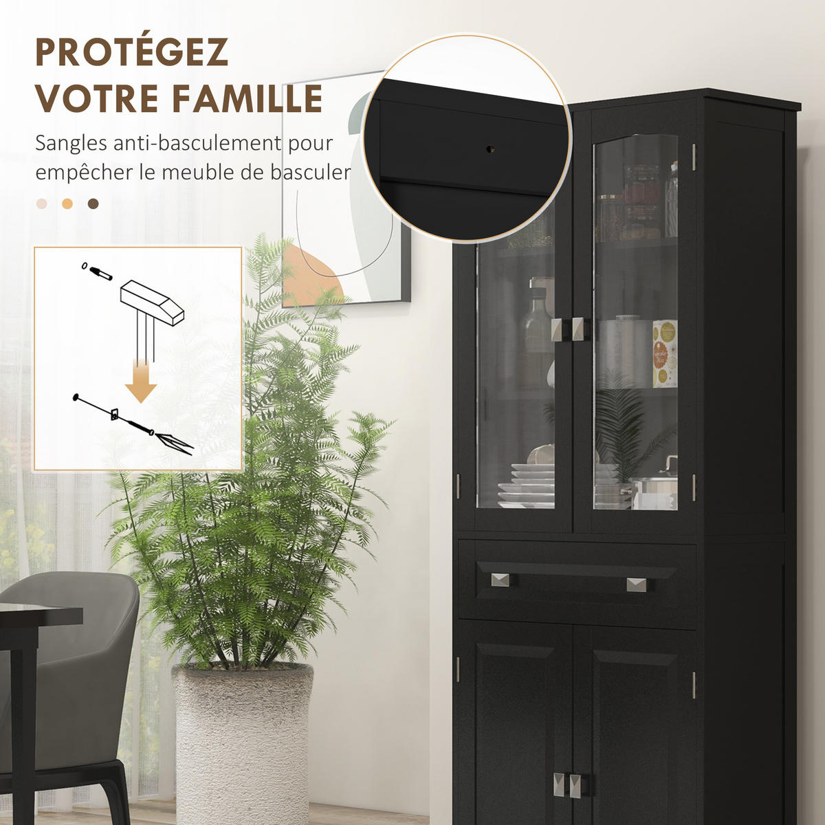 HIGHBOARD DE-11314 2 Glastüren Schwarz - Schwarz, Holzwerkstoff (30/160/60cm) - ComfortXL