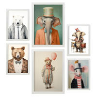 POSTER Set Mit 6 Zirkustiere A3 & A4 Weißer Rahmen - Weiß, Papier (29/3cm) - Nacnic
