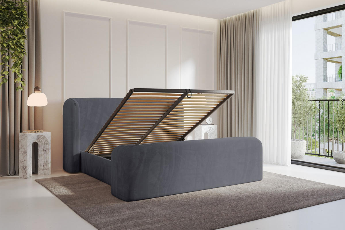 POLSTERBETT mit Bettkasten, Fußteil und Lattenrost, Boxbett ohne Matratze - ESTI-Z 160x200 Dunkelgrau - Dunkelgrau, Holzwerkstoff/Textil (160/200cm) - ALTDECOR