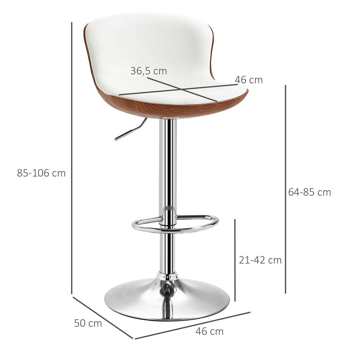BARHOCKER 2er-Set Creme 50.0/46.0/106.0 cm - Creme, Leder (46/106/50cm)