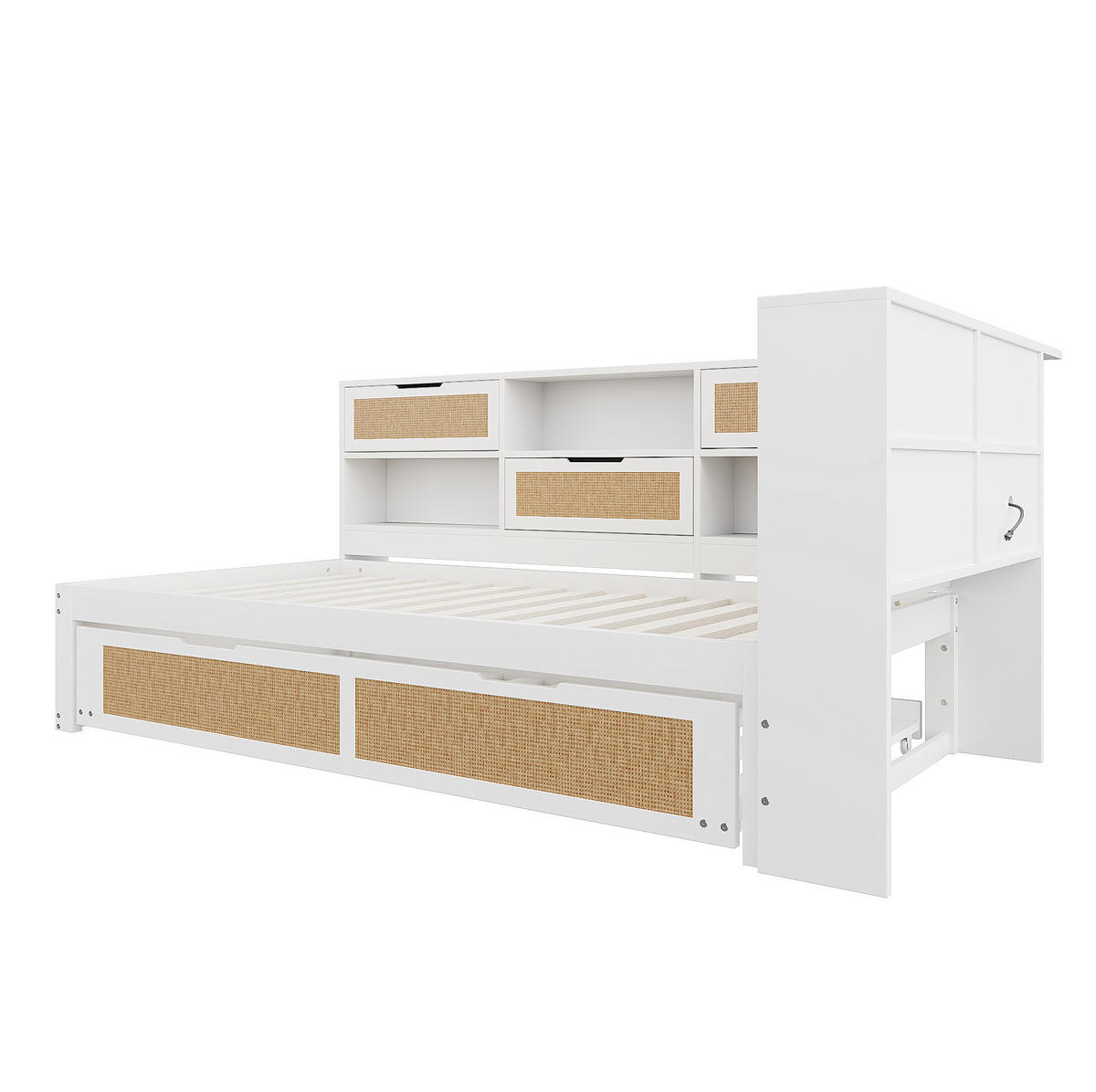HOLZBETT 90/200 cm in Weiß mit Ausziehbett, Stauraum und USB-Anschluss - Weiß, Holz (90/200cm) - BEAOK