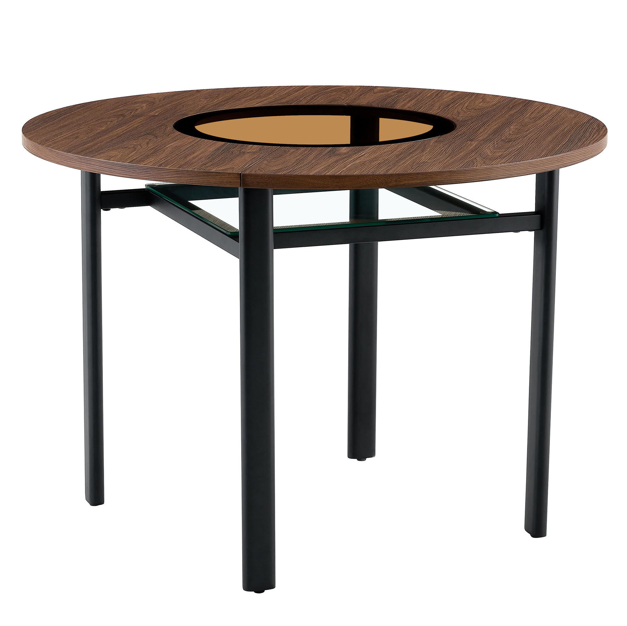 ESSTISCH 100/100/76 cm Braun Schwarz mit Glasintarsie und Ablage aus MDF Metall - Braun, Holzwerkstoff (100/100/76cm) - OKWISH