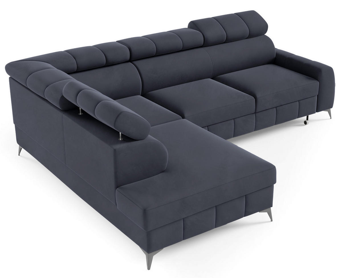 ECKSOFA London Dunkelgrau Velours - Dunkelgrau/Schwarz, Textil/Metall (274/203cm) - Selsey