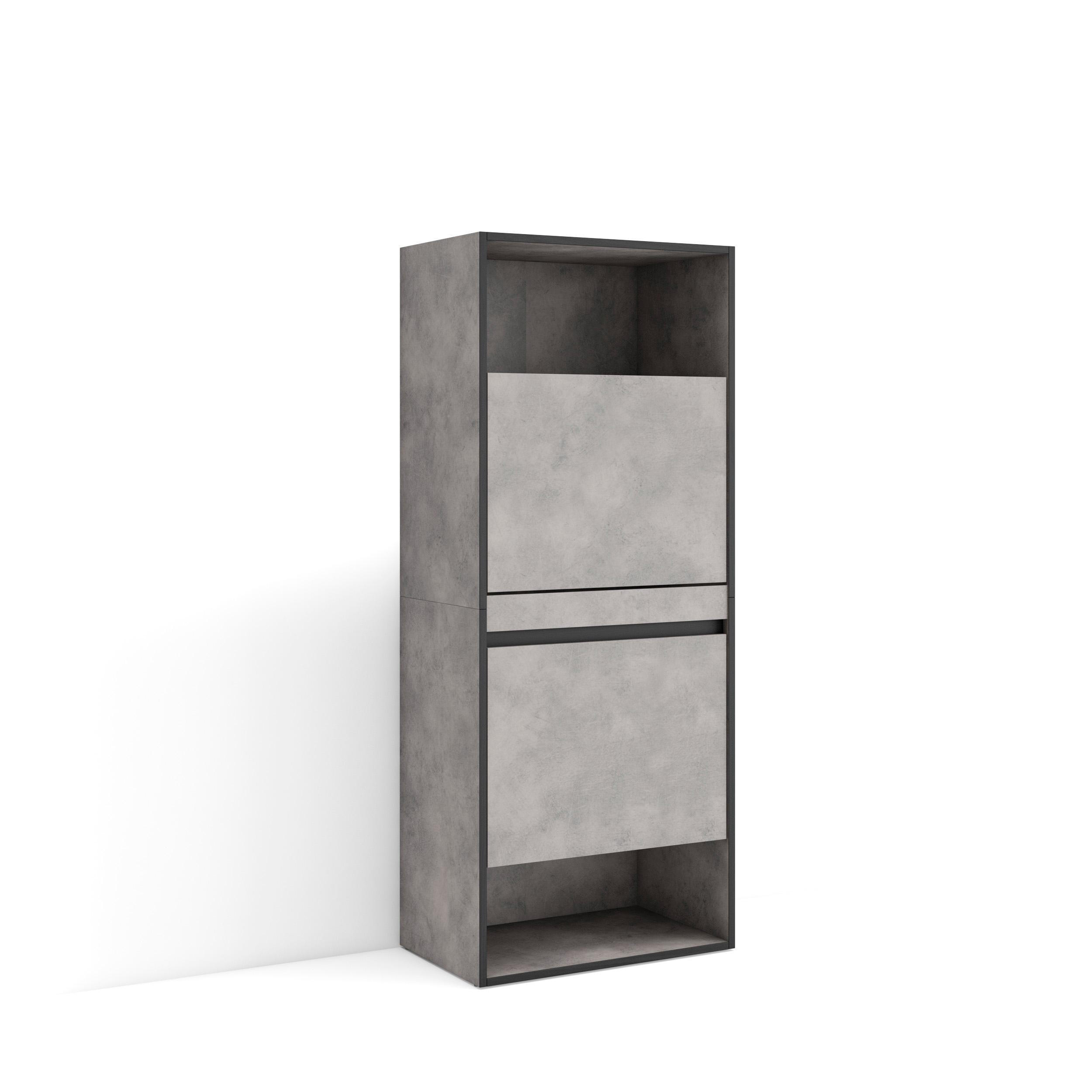 SCHUHKIPPER, 60x35x145 cm, Schuh-Organizer, Zement - Grau, Holzwerkstoff (60/145/35cm) - Skraut Home
