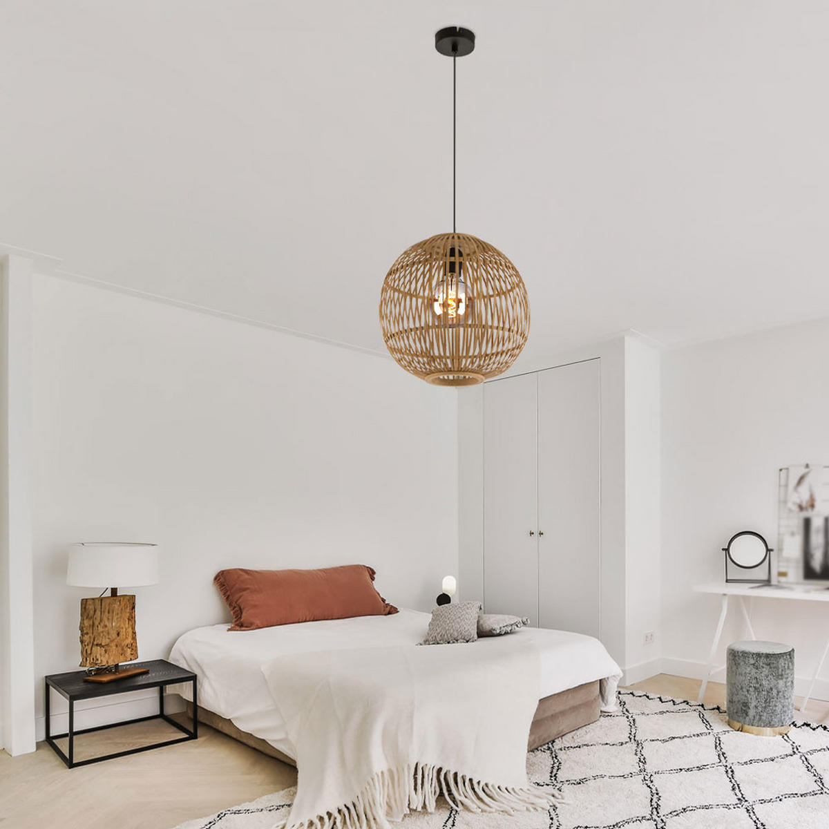 LED HÄNGELEUCHTE Hildegard Bambus Beige - Beige, Holz (30/30/150cm) - Globo Lighting