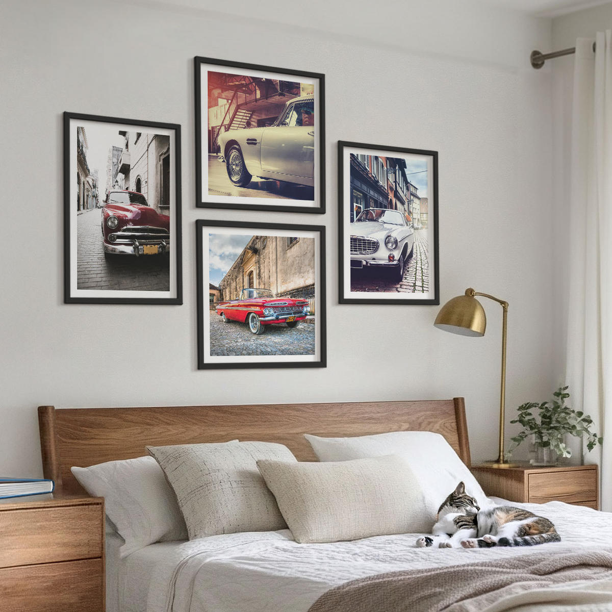 WANDBILDER 4er-Set - 50x50 cm & 40x60 cm Schwarzer Rahmen - Oldtimer in Städten - Schwarz, Kunststoff (50/50cm) - ArtPrintCave