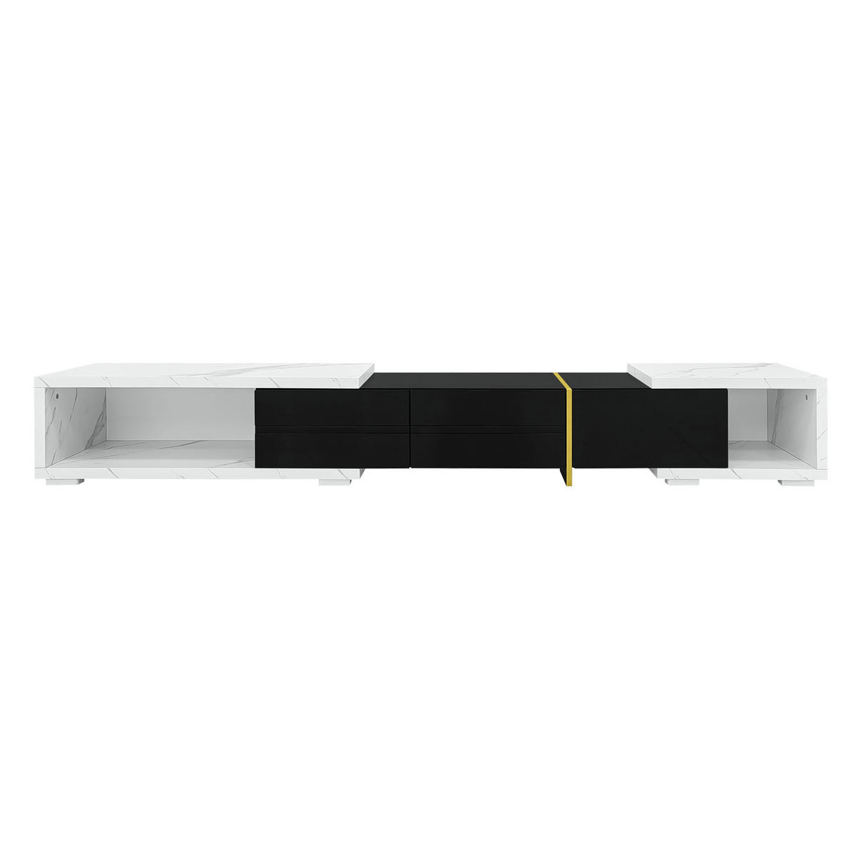 TV ormarić 140-260 cm crni i bijeli mramorni od MDF-a i iverice s rotacijom i velikim prostorom - crna, drvni materijal (260/30/40cm) - OKWISH