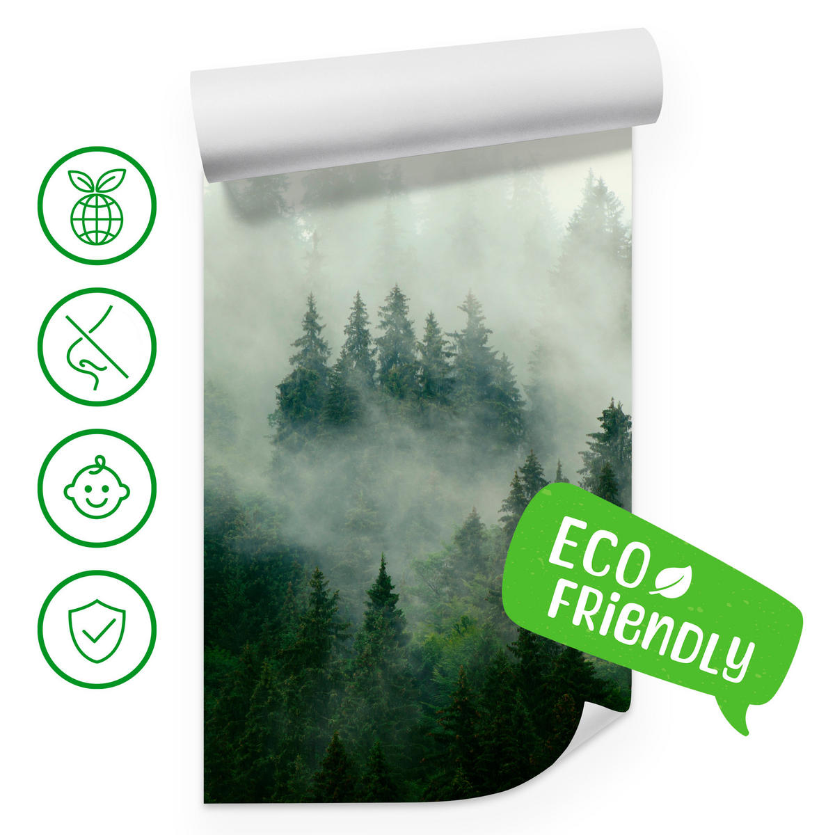 FOTOTAPETE Wald im Nebel Natur Landschaft 3D 450x315 - Grau/Grün, Papier (450/315cm) - Muralo