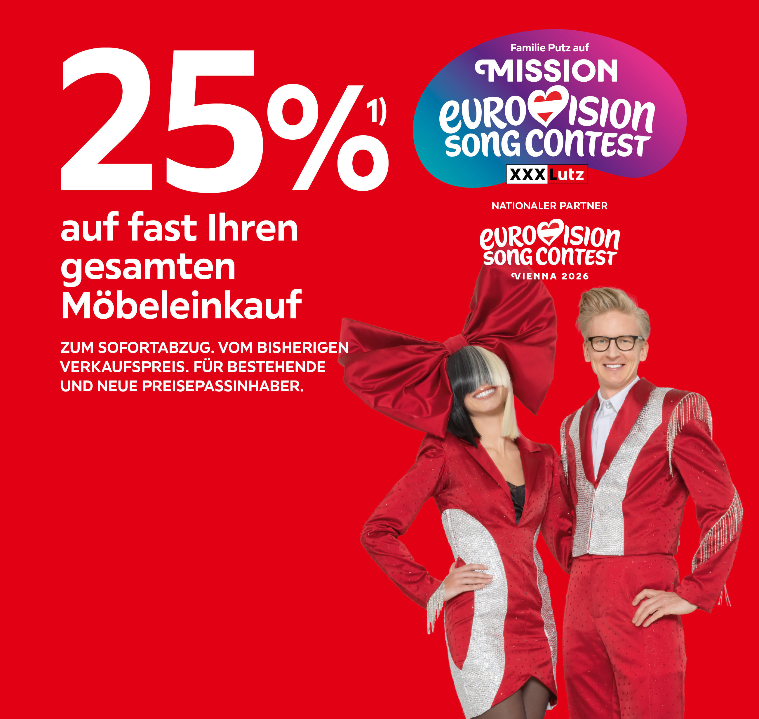 25% auf fast Ihren gesamten Möbeleinkauf; zum Sofortabzug vom bisherigen Verkaufspreis; für bestehende und neue Preisepassinhaber.