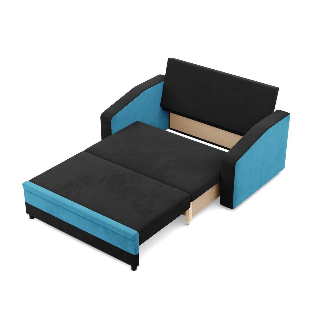 SOFA 2-SITZER MIT SCHLAFFUNKTION ORION, Schwarz + Blau - Blau/Schwarz, Textil (148/90/87cm)