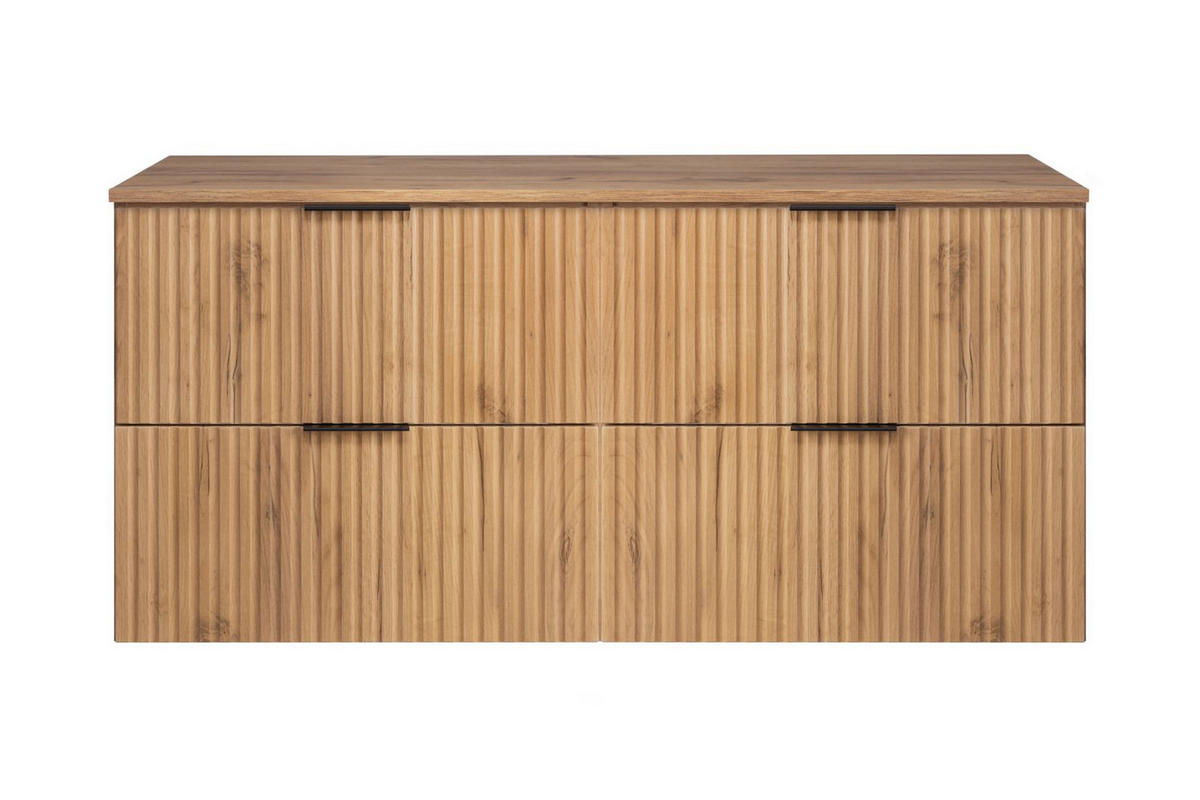 BADEZIMMERSCHRANK, Gold Craft Eiche, Schwarze Griffe, 120 x 57 x 46 cm - Eichefarben/Schwarz, Holzwerkstoff (120/57/46cm) - 3XE LIVING
