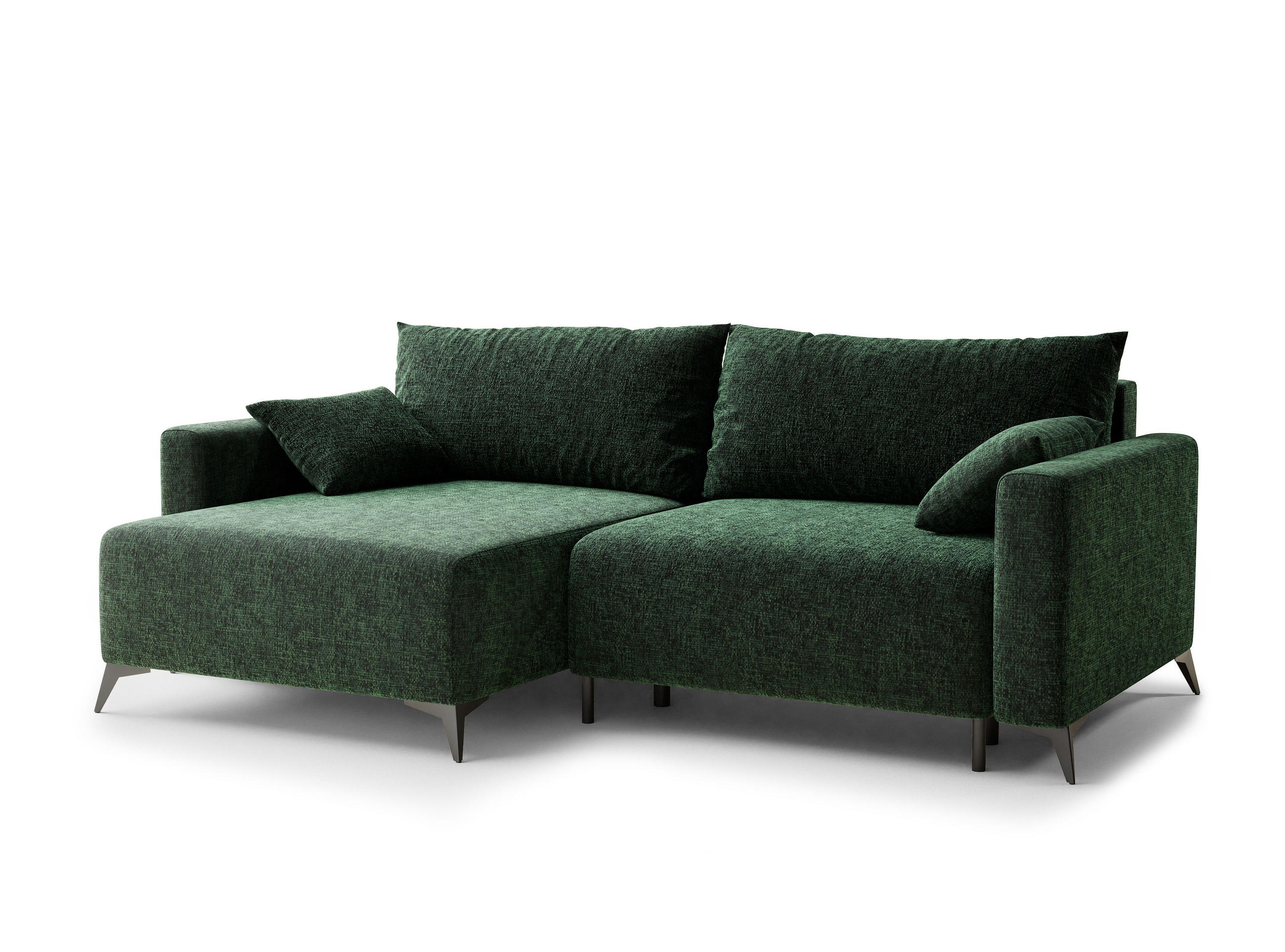 ECKSOFA MIT SCHLAFFUNKTION Leon Dunkelgrün Chenille-Stoff - Dunkelgrün/Schwarz, Holz/Holzwerkstoff (148/239cm) - Maison de Reve