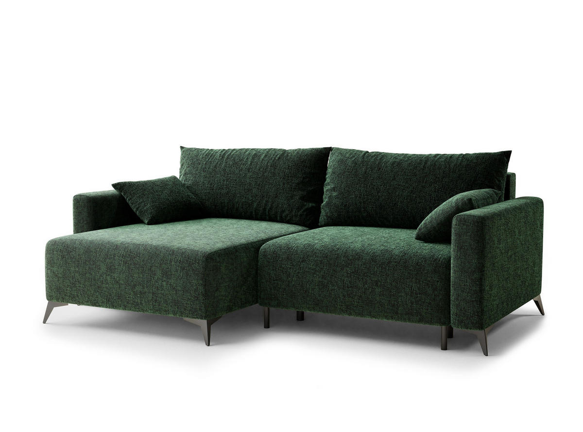 ECKSOFA MIT SCHLAFFUNKTION Leon Dunkelgrün Chenille-Stoff - Dunkelgrün/Schwarz, Holz/Holzwerkstoff (148/239cm) - Maison de Reve