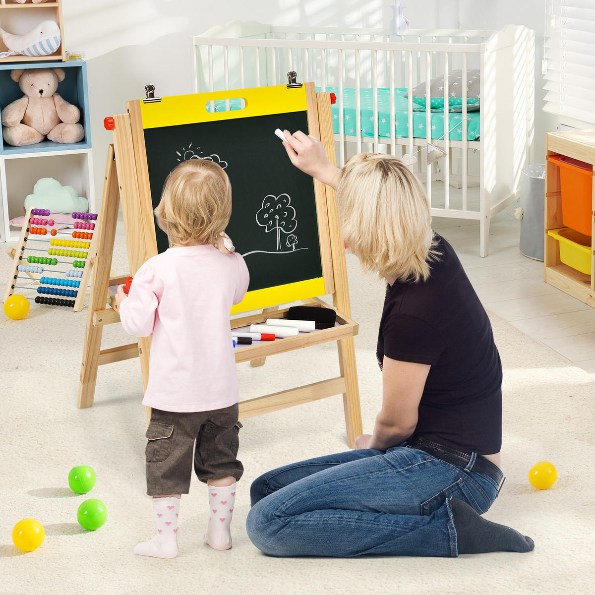 KINDERSTAFFELEI Gelb - Gelb, Holz (50.5/104/53.5cm) - COSTWAY